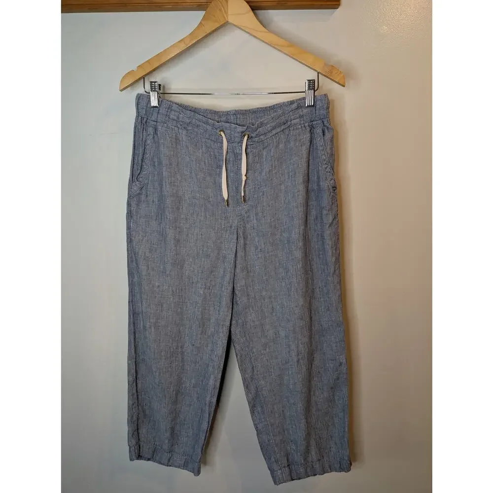 L.L.Bean Linen Capri Pants Elastic Waist Casual Comfortable Summer Women's 8 - Picture 1 of 9